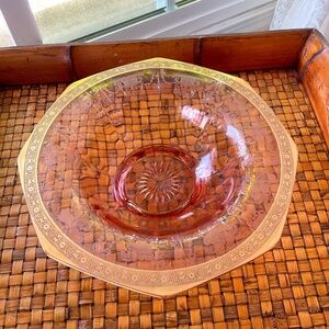 Vintage Pink Depression Glass Bowl With Gold Etched Gilding